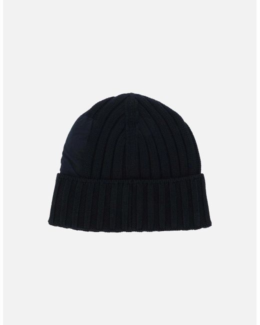 C P Company Blue Extra Fine Merino Wool Lens Beanie for men