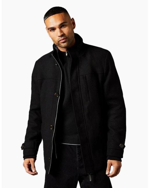MAINE Black Wool Blend Funnel Neck Jacket for men