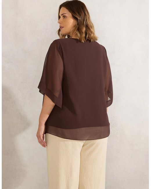 Live Unlimited London Brown Chocolate Keyhole Overlay Blouse