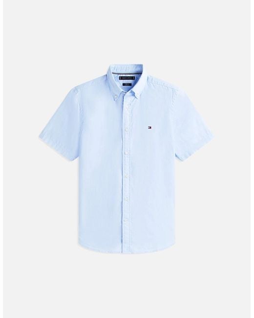 Tommy Hilfiger White Core Flex Poplin Solid Short Sleeve Shirt for men