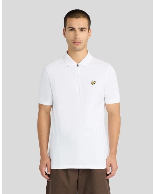 Lyle & Scott White 1/4 Zip Short Sleeve Polo Shirt for men
