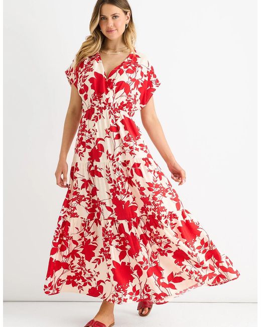 Gini London Red Floral Elastic Waist Maxi Dress