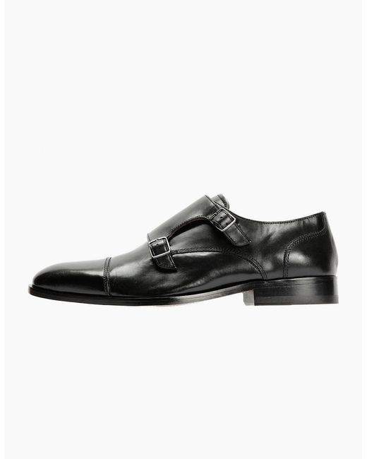 Chapman & Moore Black Toe Cap Monk Leather Shoes for men