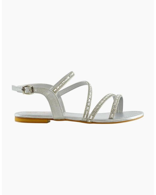 XY London Metallic Ladies Mercedes Diamante Strappy Flat Sandals