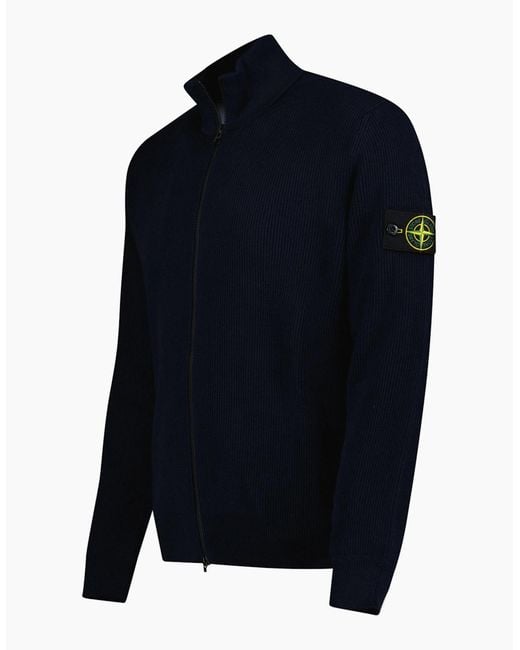 Stone Island Blue Ribbed Soft Organic Cotton Zip-Up Jumper for men