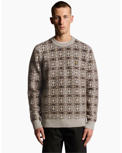 Lyle & Scott Gray Lyle & Scott Brushed Intarsia Crew Neck Jumper for men