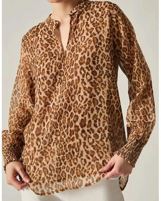 James Lakeland Brown Camel Leopard Print Blouse