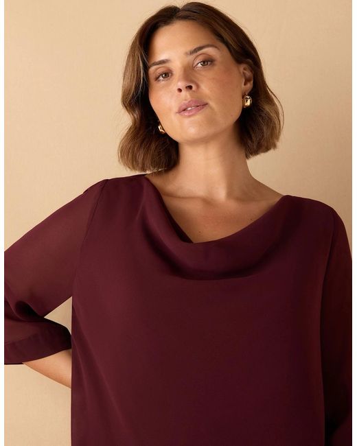 Live Unlimited London Purple Burgundy Cowl Neck Overlay Top