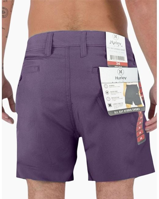 Hurley Purple Shorts Chino Polyester Regular Casual Summer Holiday Half Pant New for men