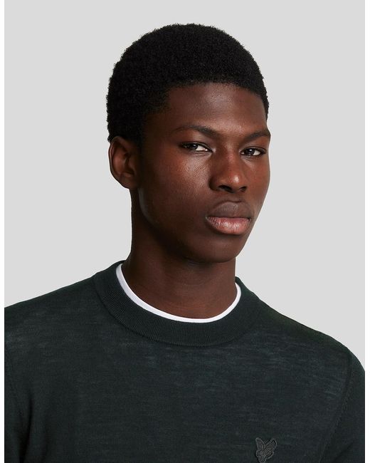 Lyle & Scott Green Merino Wool Crew Neck Jumper for men