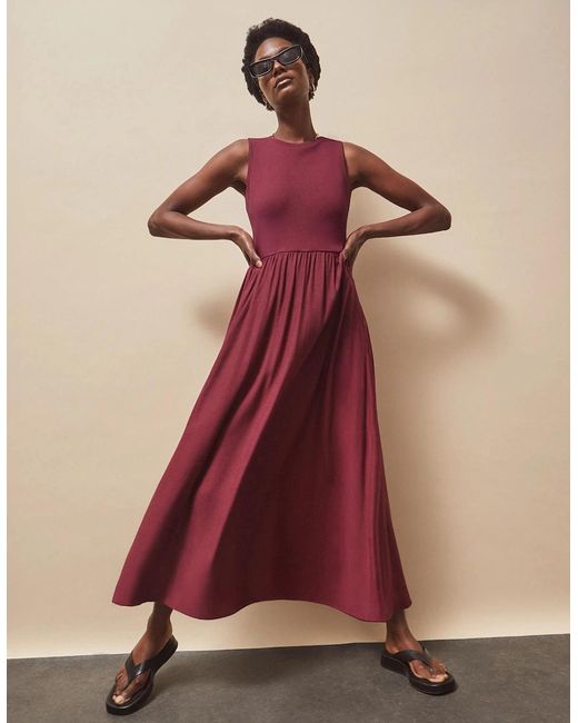 Ro&zo Red Plum Contrast Fabric Sleeveless Dress