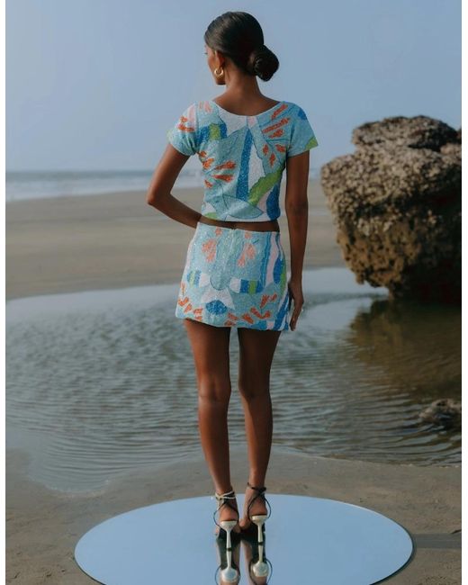 Oceanus Blue Maya Petal Hand Beaded Skirt Only X By Poppy