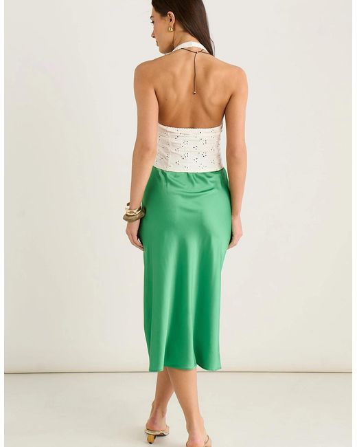 Gini London Green Satin High Waist Midi Skirt