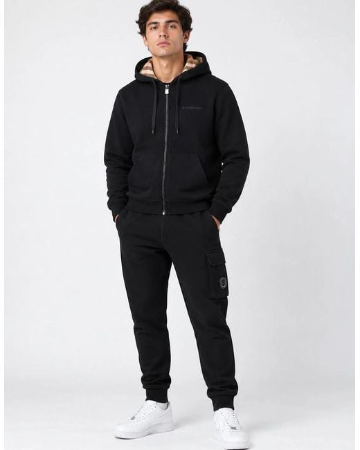 Burberry Blue Hove Check Hoodie for men
