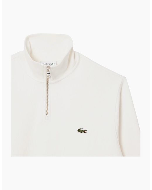 Lacoste White Sweatshirt High Neck Interlock Sweatshirt Cotton Sportswear Jumper for men