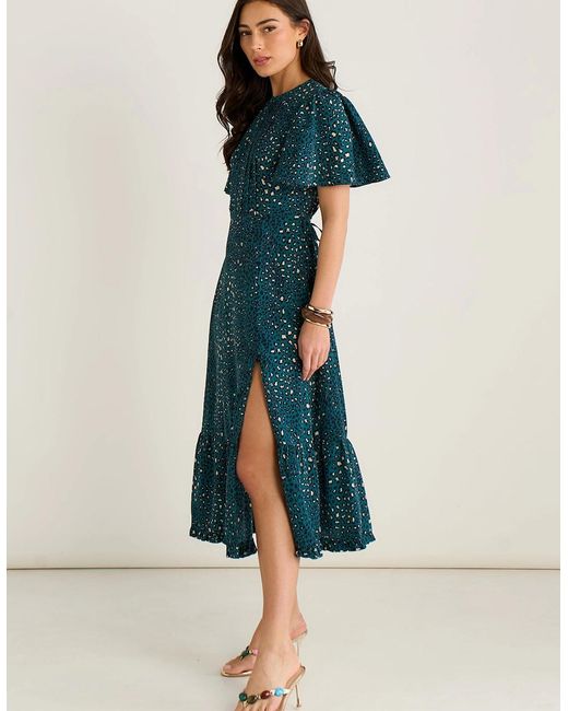 Gini London Blue Animal Print Smock Tiered Midi Dress