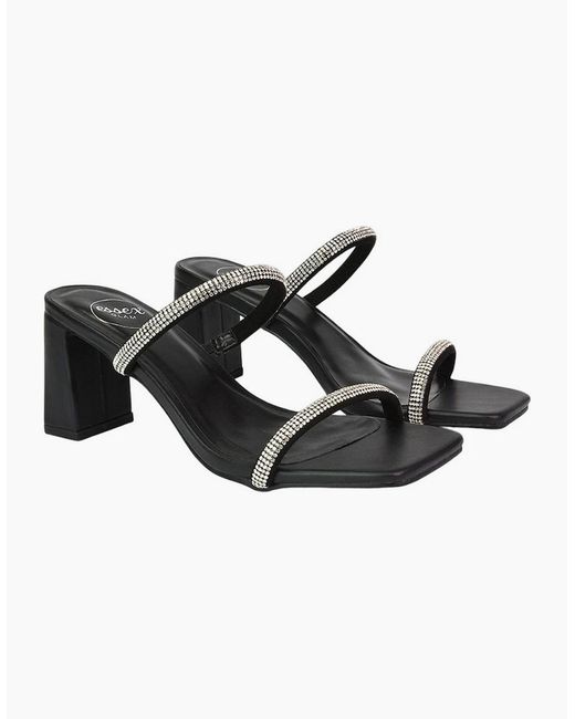 XY London Black Ladies Holden Diamante Square Toe Medium Block Mules