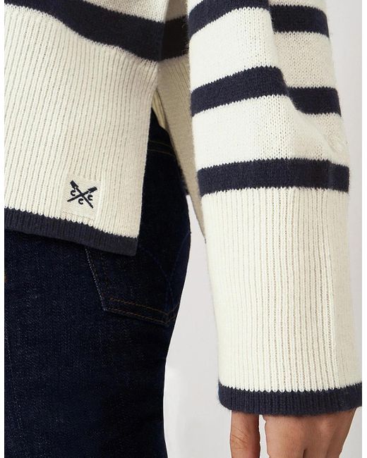 Crew Natural Roll Neck Merino Wool Stripe Jumper Ivory And