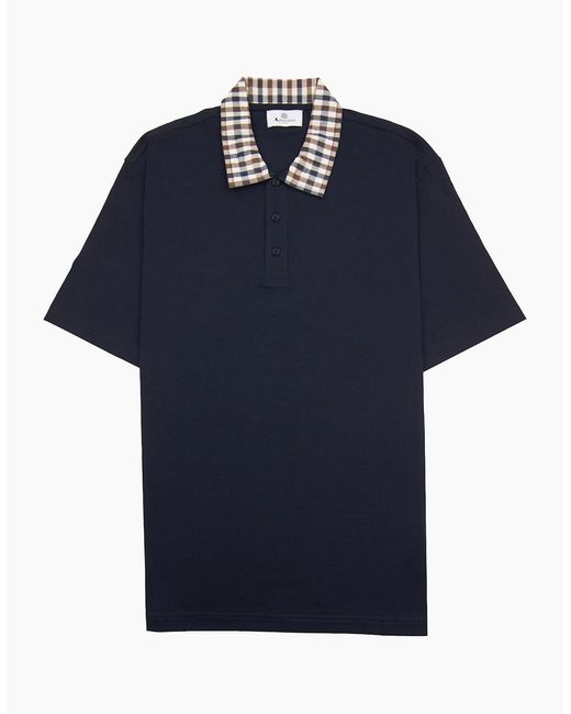 Aquascutum Blue Supima Club Check Rib Polo for men