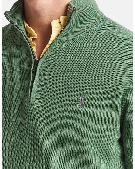 Ralph Lauren Green Mesh Knit Cotton 1/4 Zip Jumper Fatigue for men