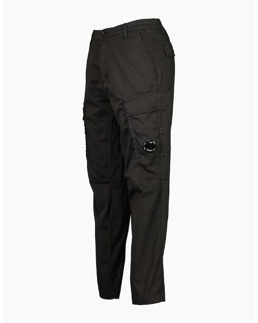 C P Company Black Satin Stretch Lens Cargo Pants for men