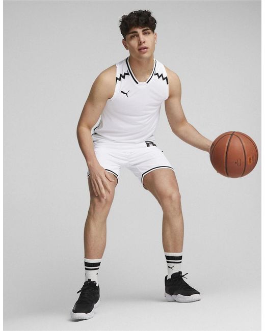 PUMA White Hoops Team Game Performance Basketball Jersey for men