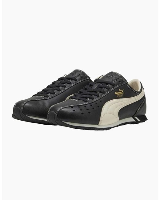 PUMA Black Ladies Sprint Leather Flat Trainers