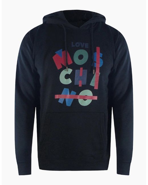 Love Moschino Blue Jumble Logo Hoodie for men