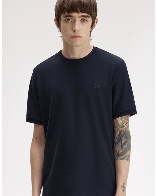 Fred Perry Blue Trim Detail Crepe Pique T-Shirt for men