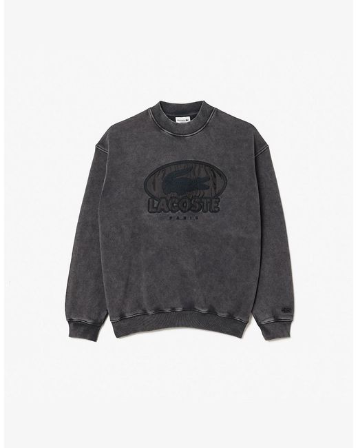 Lacoste Gray Embroidered Crew Neck Drop Shoulder Sweatshirt for men