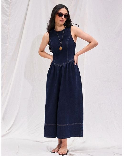 Ro&zo Blue Denim Racer Midi Dress