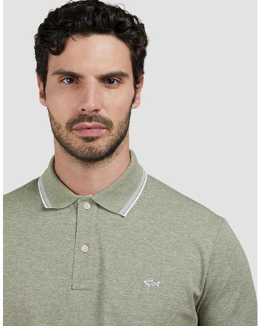 Paul & Shark Green Jaspe Pique Cotton Polo With Striped Trims for men