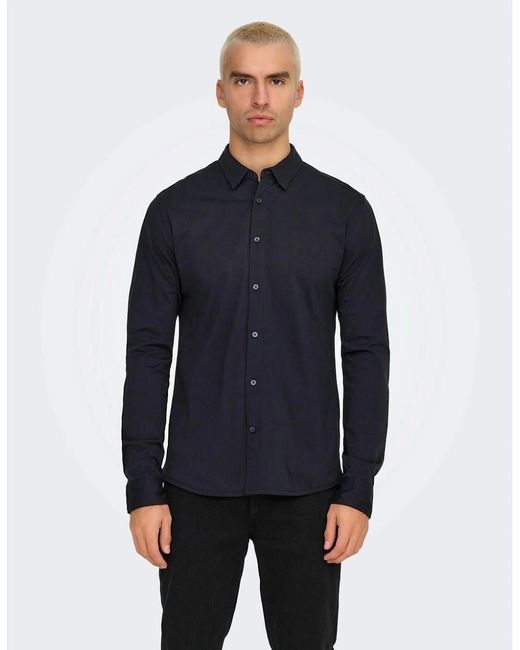 ONLY Blue Regular Fit Long Sleeve Shirt for men