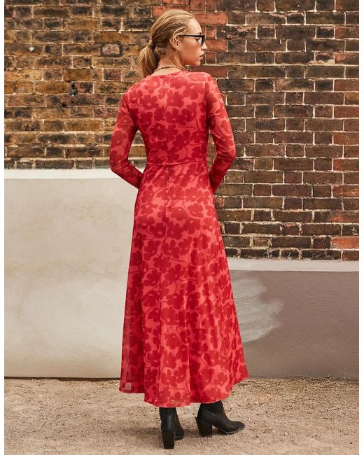 Ro&zo Red Petite Floral-Print Mesh Midaxi Dress