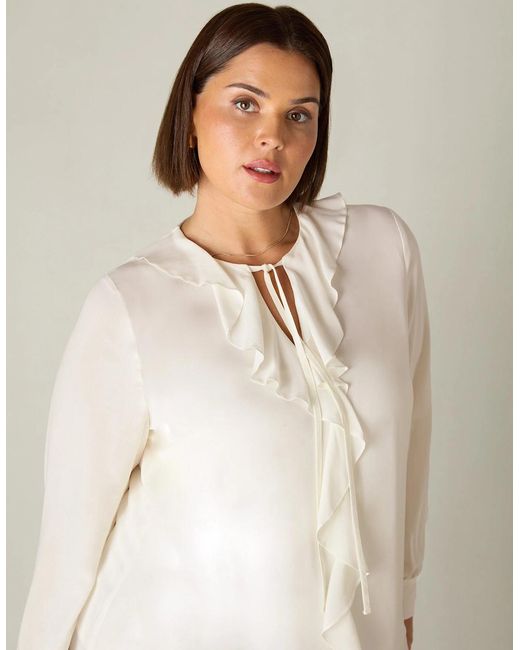 Live Unlimited London Natural Ivory Ruffle Front Blouse