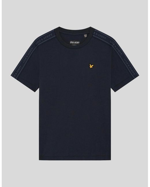 Lyle & Scott Blue Cotton Blend Jacqaurd Tape T-Shirt for men