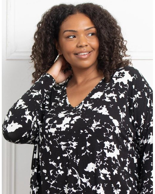 Live Unlimited London Black Mono Floral Jersey Longsleeve Top