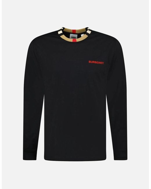 BURBERRY ブラック 長袖カットソー美品JAYSON 国内セール☆BURBERRYバーバリーJAYSON 刺繍ネック ロゴTシャツ