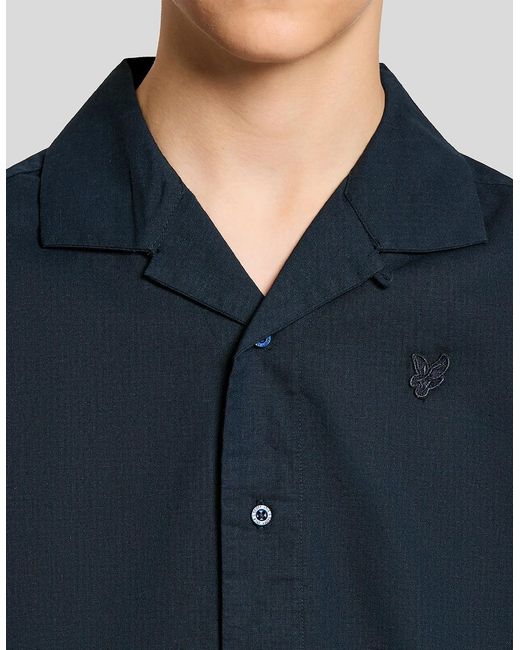 Lyle & Scott Blue Short Sleeve Linen Blend Shirt for men