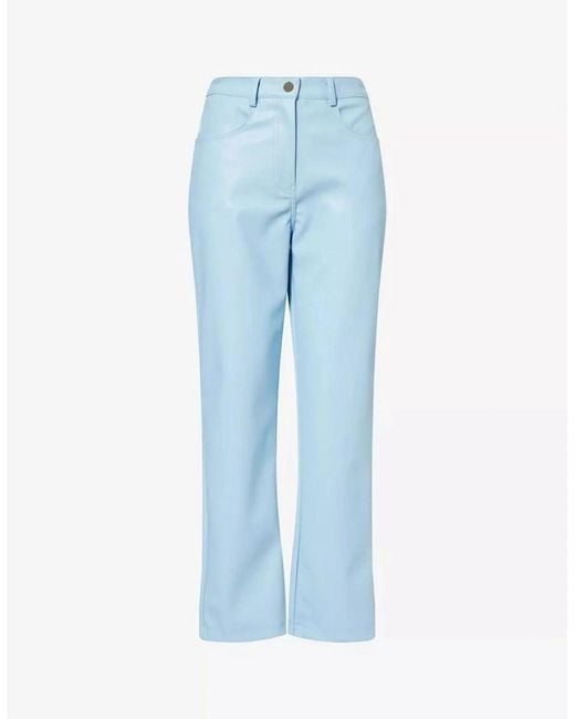 Amy Lynn Blue Solid Patterned Straight Fit Five Pocket Pants