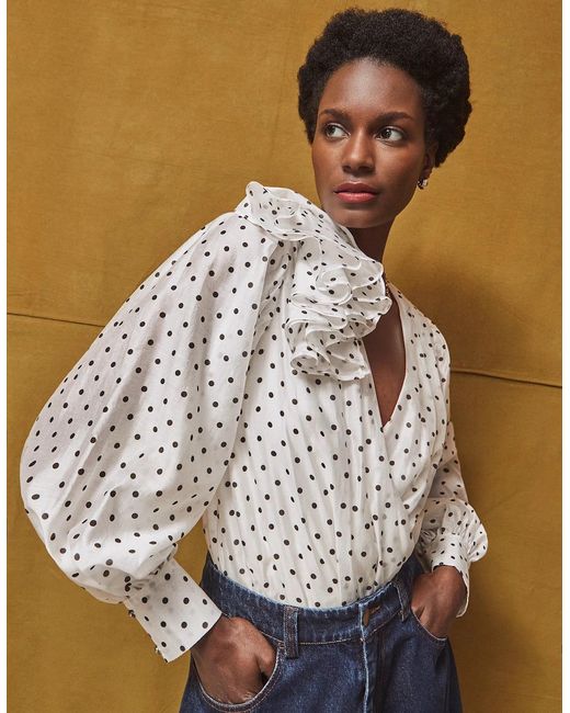 Ro&zo White Mini Spot Frill Detail Bodysuit