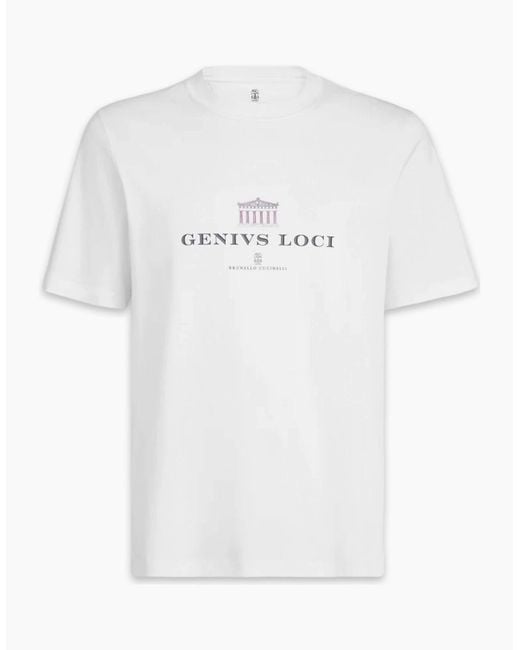 Brunello Cucinelli White Genvis Loci T-Shirt for men