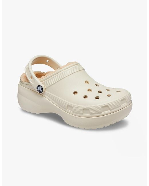 CROCSTM White 207938-2Y2 Classic Platform Lined Clogs Bone