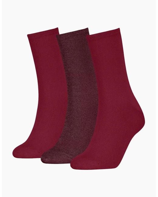Calvin Klein White 3-Pack Lurex Stripe Socks Gift Box, Berry