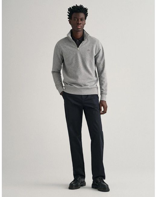 Gant Gray Regular Fit Shield Logo Half Zip Sweatshirt Nos for men