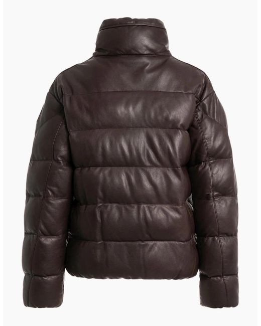 Parajumpers Brown Pia Leather Obsidian Dark Padded Leather Jacket