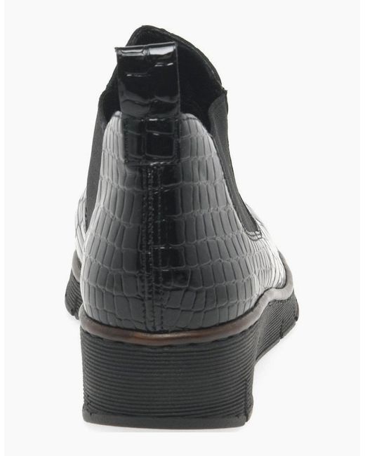 Rieker Black Eria Leather Slip On Wedge Heel Chelsea Boots