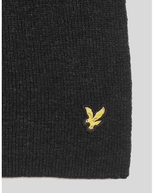 Lyle & Scott Black Lambswool Blend Ribbed Scarf for men