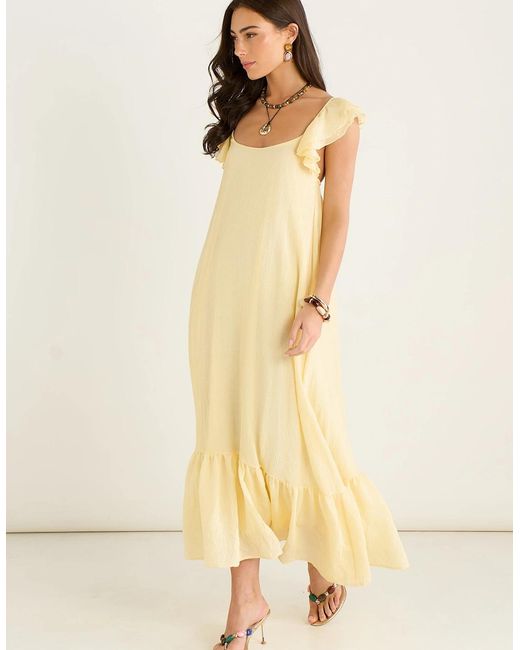Gini London Natural Lemon Ruffle Short Sleeve Viscose Maxi Dress