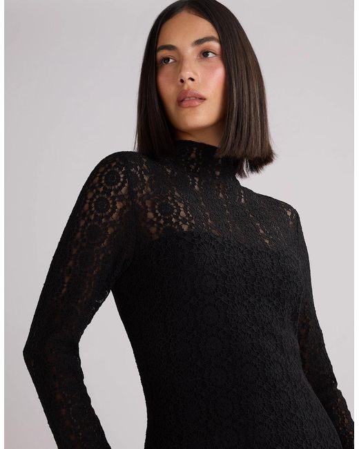 Ro&zo Green Lace High Neck Midi Dress